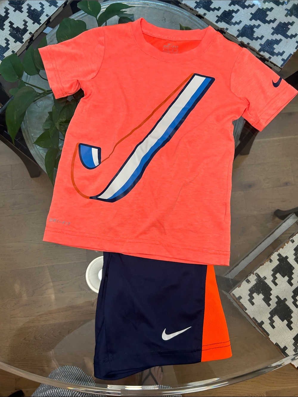 Nike Kids Neon Coral Short-Sleeve Tee with Navy Accent